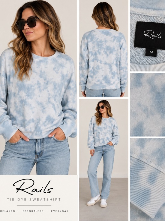 Rails Sweaters - Rails Ramona Light Blue Tie Dye Crewneck Sweatshirt Size M